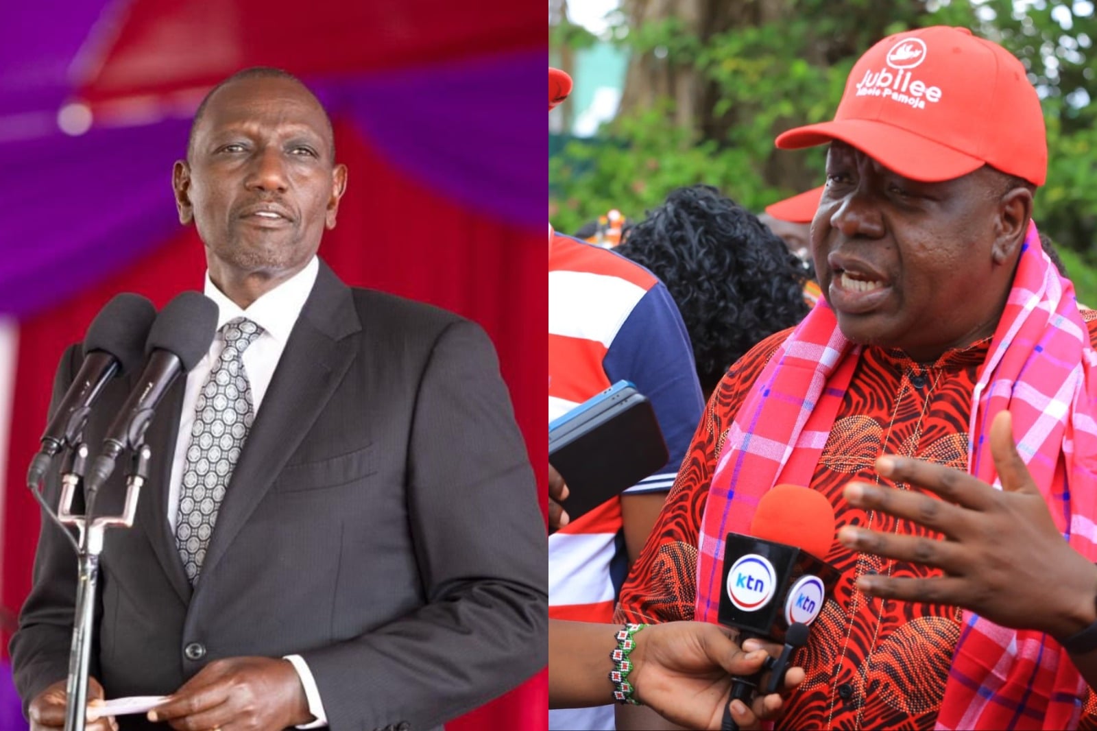 Collage photo of President William Ruto and Fred Matiang'i.